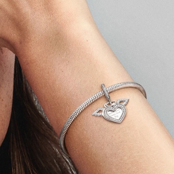 NWOT Heart and Angel Wings Dangle Charm Sterling Silver 915 - Picture 3 of 12